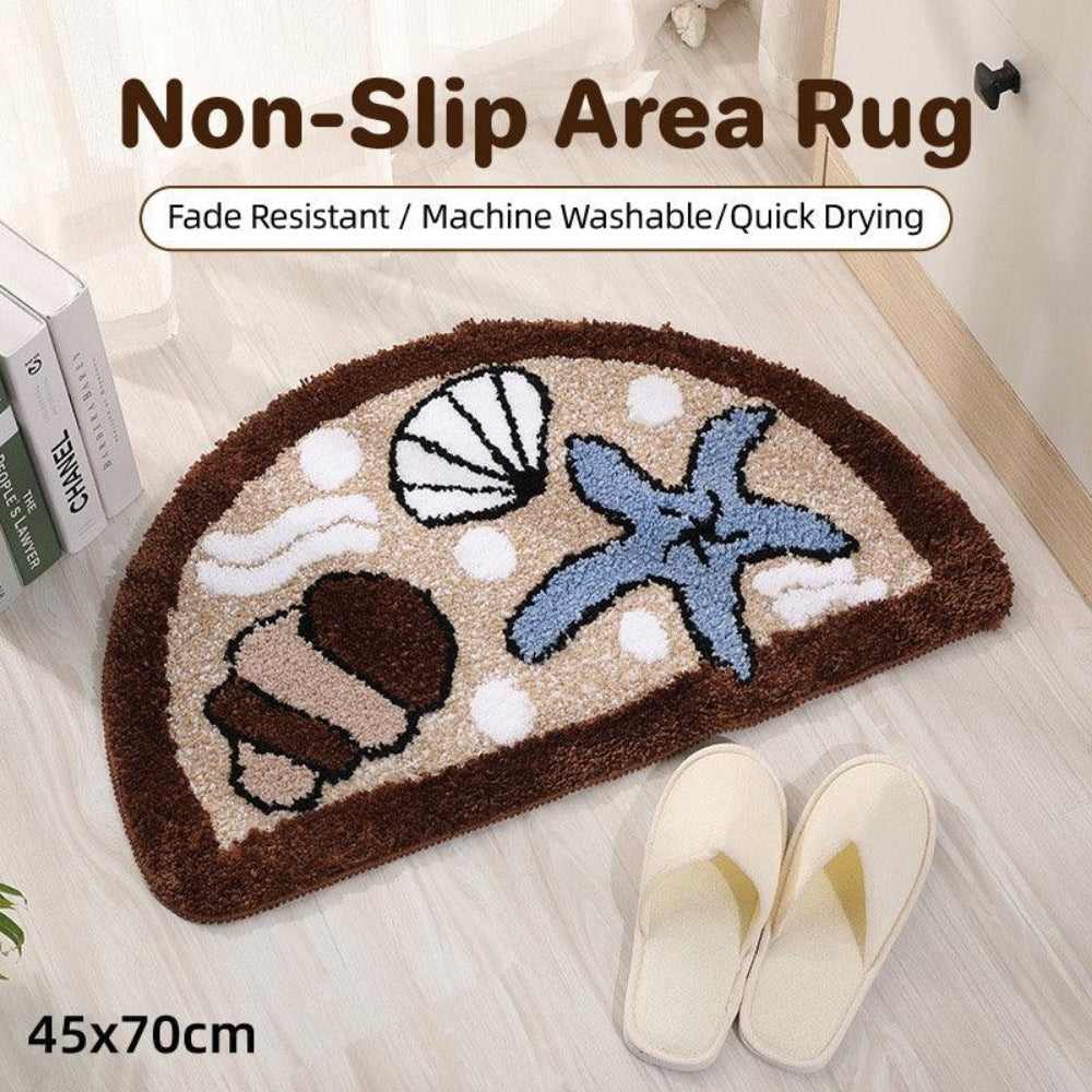 Semicircle Bath Mat in Soft Flocked Pile, Fluffy Bathroom & Shower Mat, TPR Non Slip Washable, 2 Sizes, 18-20in