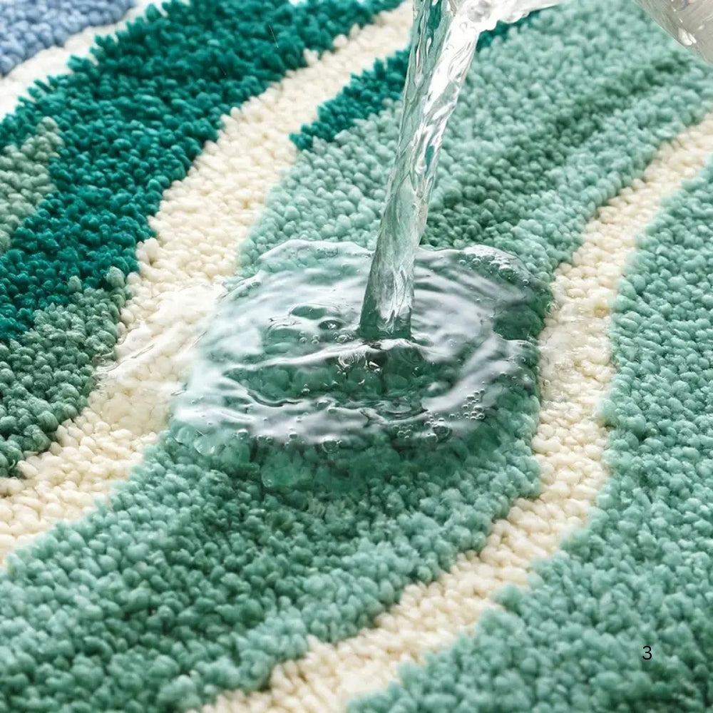 Wave Pattern Bath Mat in Coastal Blue, Plush Absorbent Bathroom & Entryway Mat, Non Slip, 2 Sizes, 16-20in
