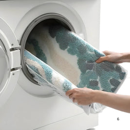 Wave Pattern Bath Mat in Coastal Blue, Plush Absorbent Bathroom & Entryway Mat, Non Slip, 2 Sizes, 16-20in