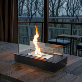 Tabletop Fireplace, Glass & Metal Ethanol Fire Bowl, Indoor & Outdoor, 14in