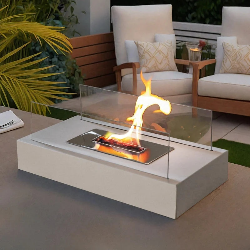 Tabletop Fireplace, Glass & Metal Ethanol Fire Bowl, Indoor & Outdoor, 14in