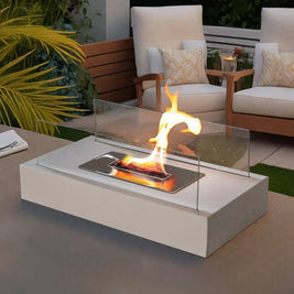 Tabletop Fireplace, Glass & Metal Ethanol Fire Bowl, Indoor & Outdoor, 14in