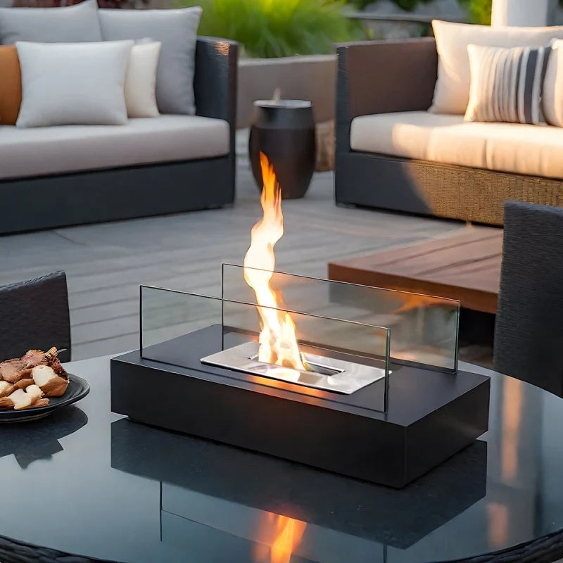 Tabletop Fireplace, Glass & Metal Ethanol Fire Bowl, Indoor & Outdoor, 14in