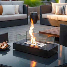 Tabletop Fireplace, Glass & Metal Ethanol Fire Bowl, Indoor & Outdoor, 14in