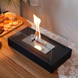 Tabletop Fireplace, Glass & Metal Ethanol Fire Bowl, Indoor & Outdoor, 14in