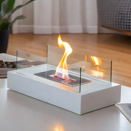 Tabletop Fireplace, Glass & Metal Ethanol Fire Bowl, Indoor & Outdoor, 14in