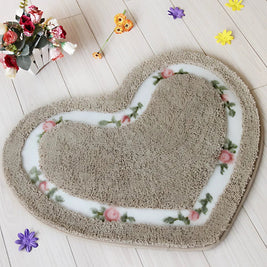 Heart Shaped Bath Mat with Tufted Floral Border, Soft Bathroom & Bedroom Mat, Machine Washable Non Slip, 6 Colors