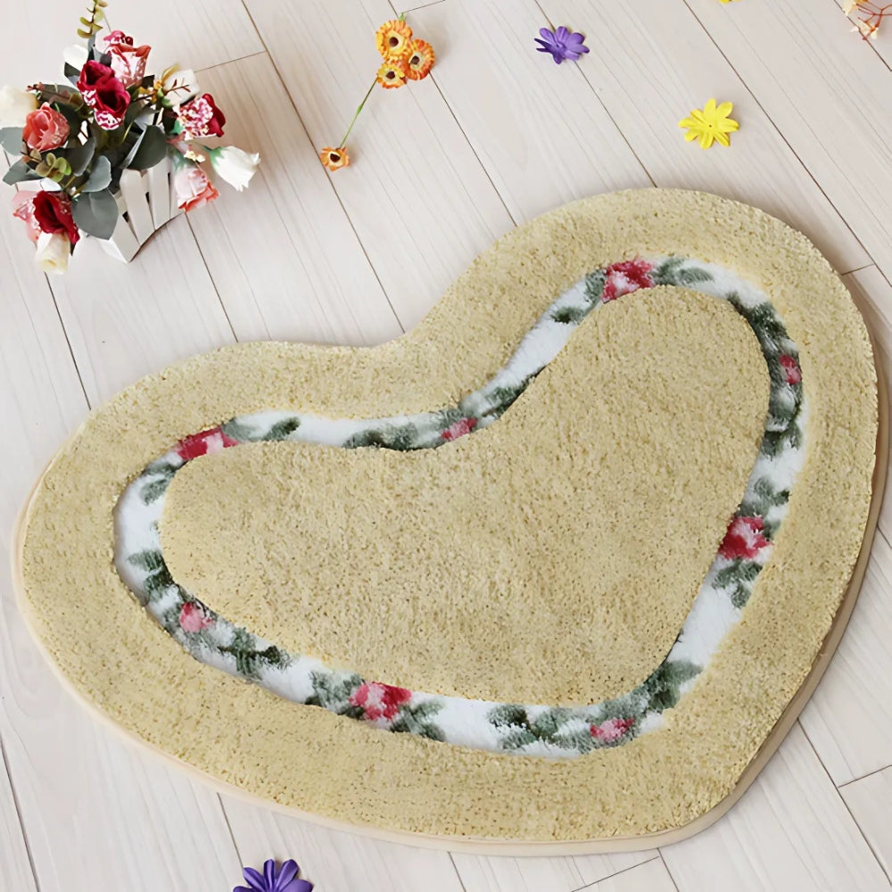 Heart Shaped Bath Mat with Tufted Floral Border, Soft Bathroom & Bedroom Mat, Machine Washable Non Slip, 6 Colors