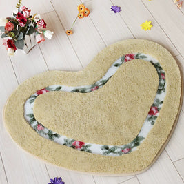 Heart Shaped Bath Mat with Tufted Floral Border, Soft Bathroom & Bedroom Mat, Machine Washable Non Slip, 6 Colors