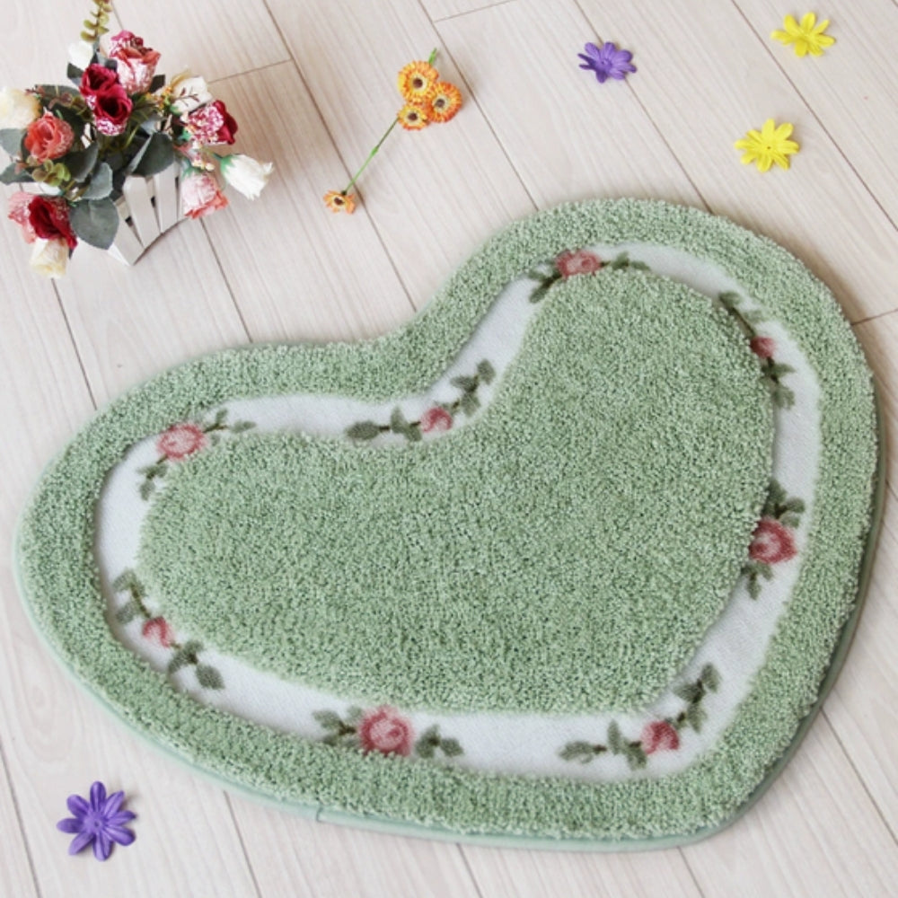 Heart Shaped Bath Mat with Tufted Floral Border, Soft Bathroom & Bedroom Mat, Machine Washable Non Slip, 6 Colors