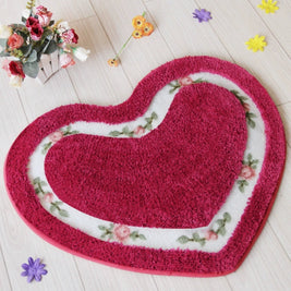 Heart Shaped Bath Mat with Tufted Floral Border, Soft Bathroom & Bedroom Mat, Machine Washable Non Slip, 6 Colors