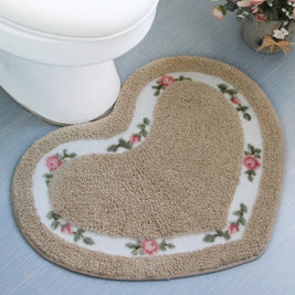Heart Shaped Bath Mat with Tufted Floral Border, Soft Bathroom & Bedroom Mat, Machine Washable Non Slip, 6 Colors