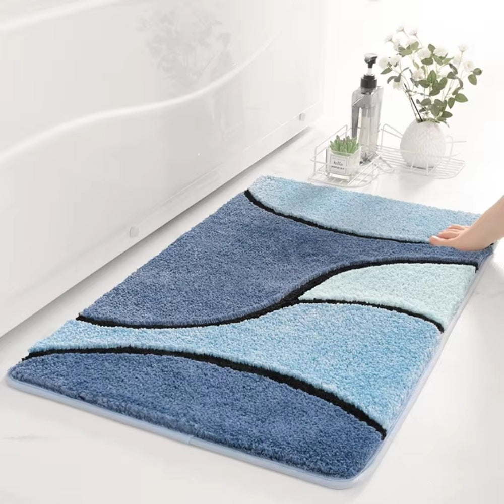 Plush Bath Rug with Carved Wave Texture, Soft Absorbent Bathroom & Shower Mat, Quick Dry Non Slip, 2 Colors, 2 Sizes