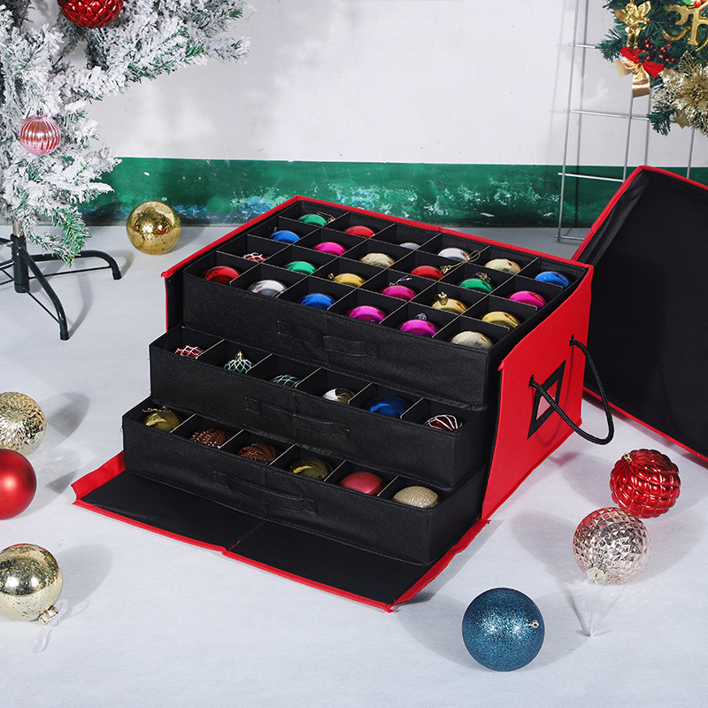 Christmas Ornament Storage Box, 72 Ornament Organizer, Stackable Trays, Red