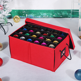 Christmas Ornament Storage Box, 72 Ornament Organizer, Stackable Trays, Red