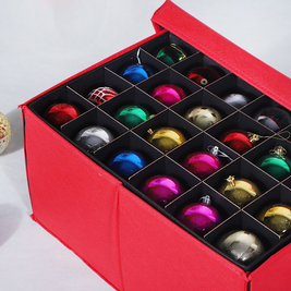 Christmas Ornament Storage Box, 72 Ornament Organizer, Stackable Trays, Red