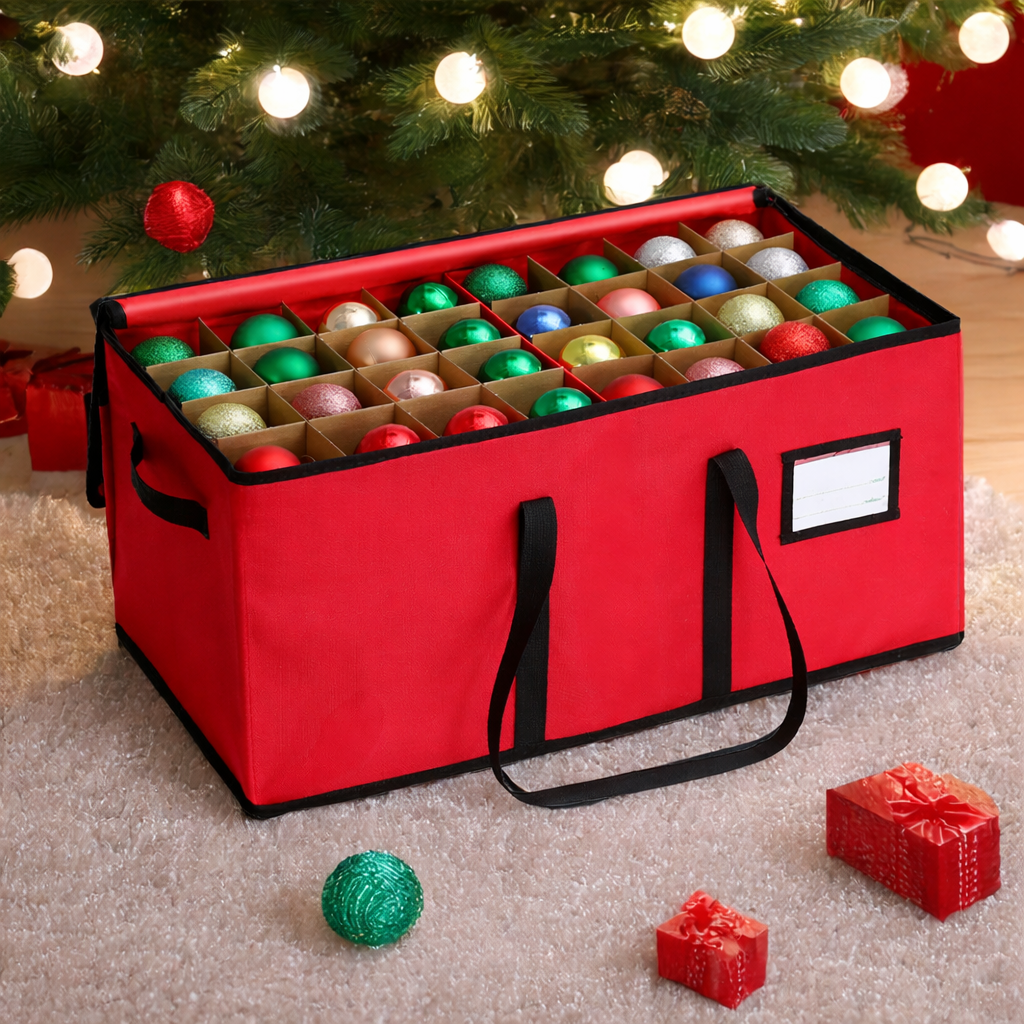 Ornament Storage Box, Stackable Organizer with 3 Trays, Holds 72 Ornaments