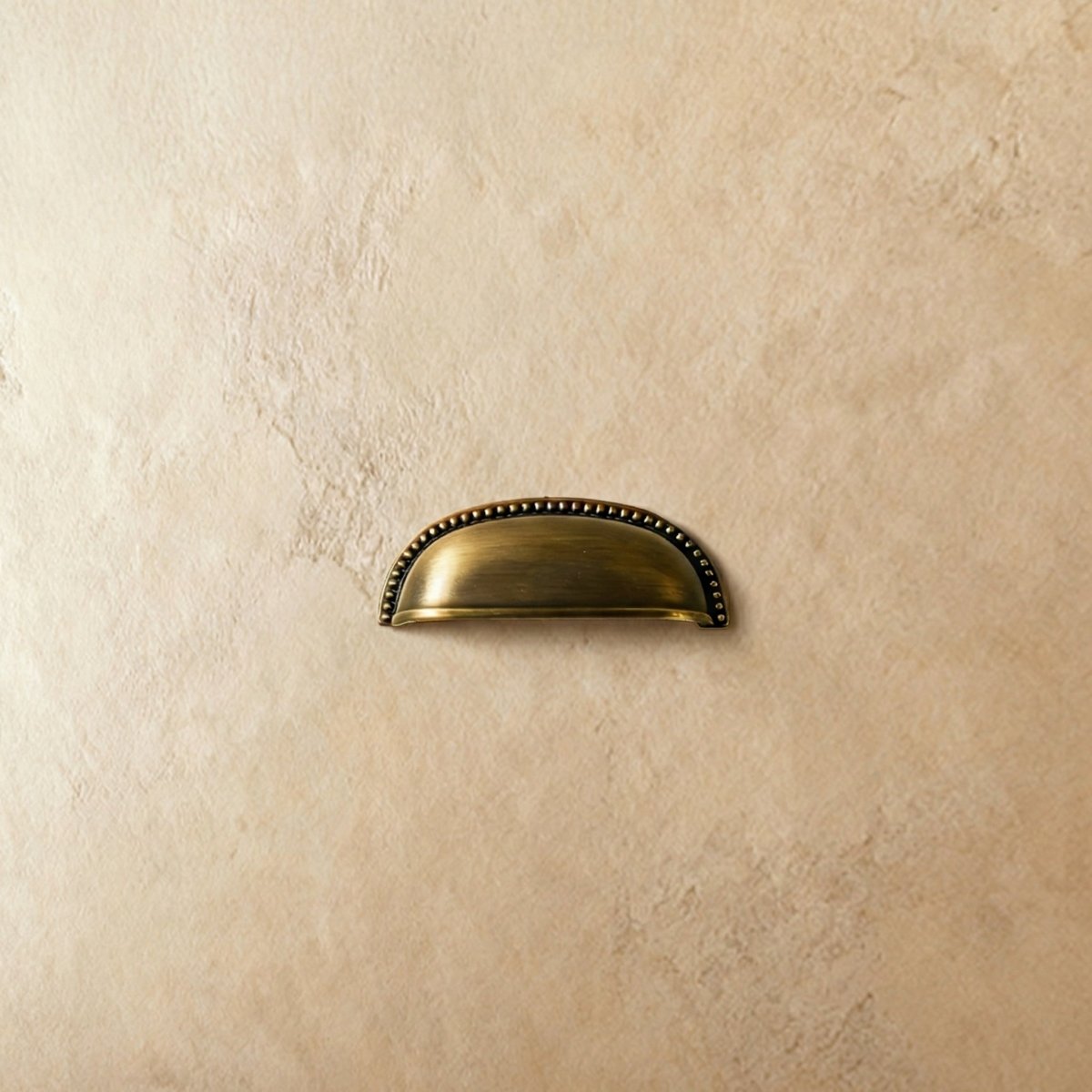 Solid Brass Cup Drawer Pulls, Traditional Kitchen & Vanity Hardware, Beaded Edge Detail, Set of 2 Pieces, 3in Hole Spacing
