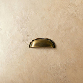Solid Brass Cup Drawer Pulls, Traditional Kitchen & Vanity Hardware, Beaded Edge Detail, Set of 2 Pieces, 3in Hole Spacing
