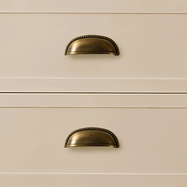 Solid Brass Cup Drawer Pulls, Traditional Kitchen & Vanity Hardware, Beaded Edge Detail, Set of 2 Pieces, 3in Hole Spacing