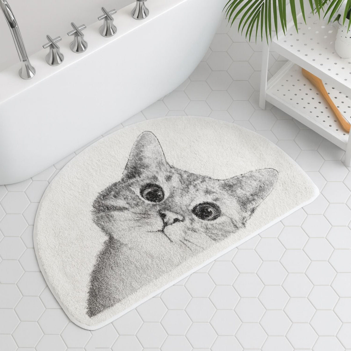 Cat Bath Mat with Peeping Kitty Design, Soft Absorbent Bathroom & Kitchen Mat, Machine Washable Non Slip, 3 Sizes