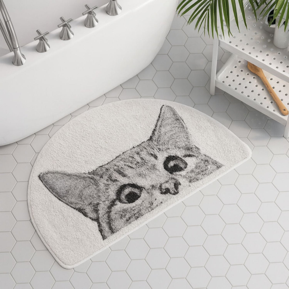 Cat Bath Mat with Peeping Kitty Design, Soft Absorbent Bathroom & Kitchen Mat, Machine Washable Non Slip, 3 Sizes