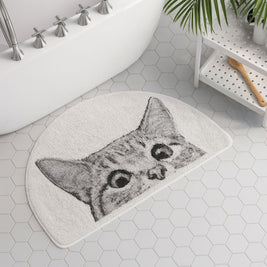 Cat Bath Mat with Peeping Kitty Design, Soft Absorbent Bathroom & Kitchen Mat, Machine Washable Non Slip, 3 Sizes