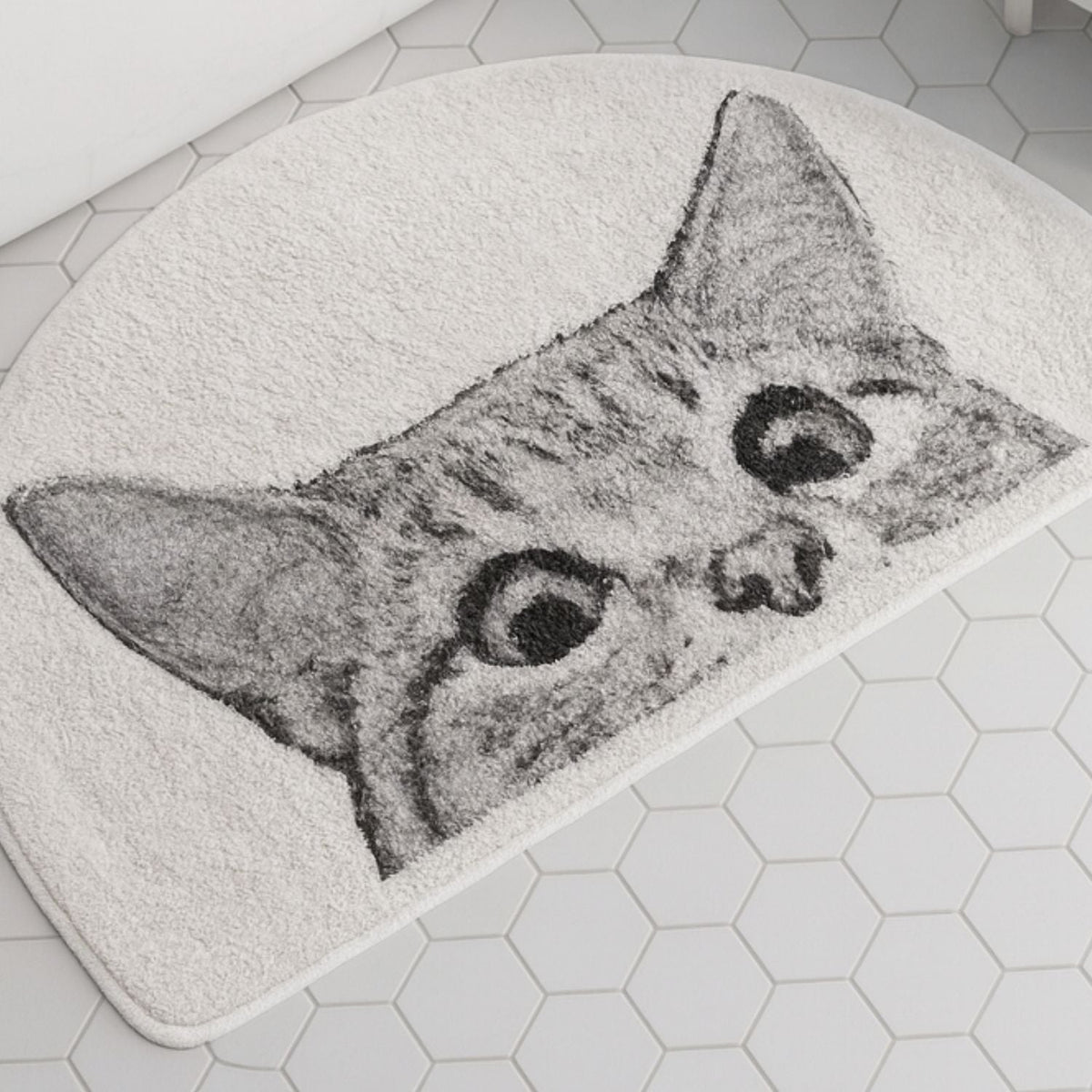 Cat Bath Mat with Peeping Kitty Design, Soft Absorbent Bathroom & Kitchen Mat, Machine Washable Non Slip, 3 Sizes