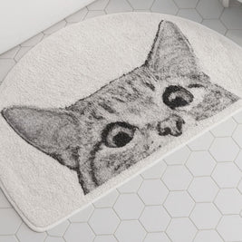 Cat Bath Mat with Peeping Kitty Design, Soft Absorbent Bathroom & Kitchen Mat, Machine Washable Non Slip, 3 Sizes