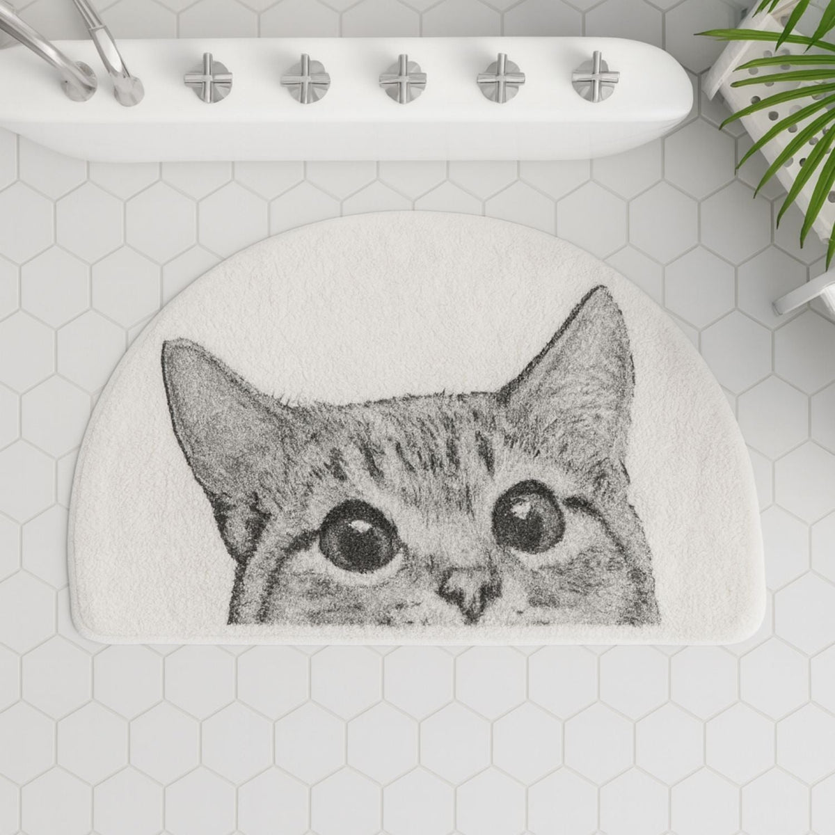 Cat Bath Mat with Peeping Kitty Design, Soft Absorbent Bathroom & Kitchen Mat, Machine Washable Non Slip, 3 Sizes