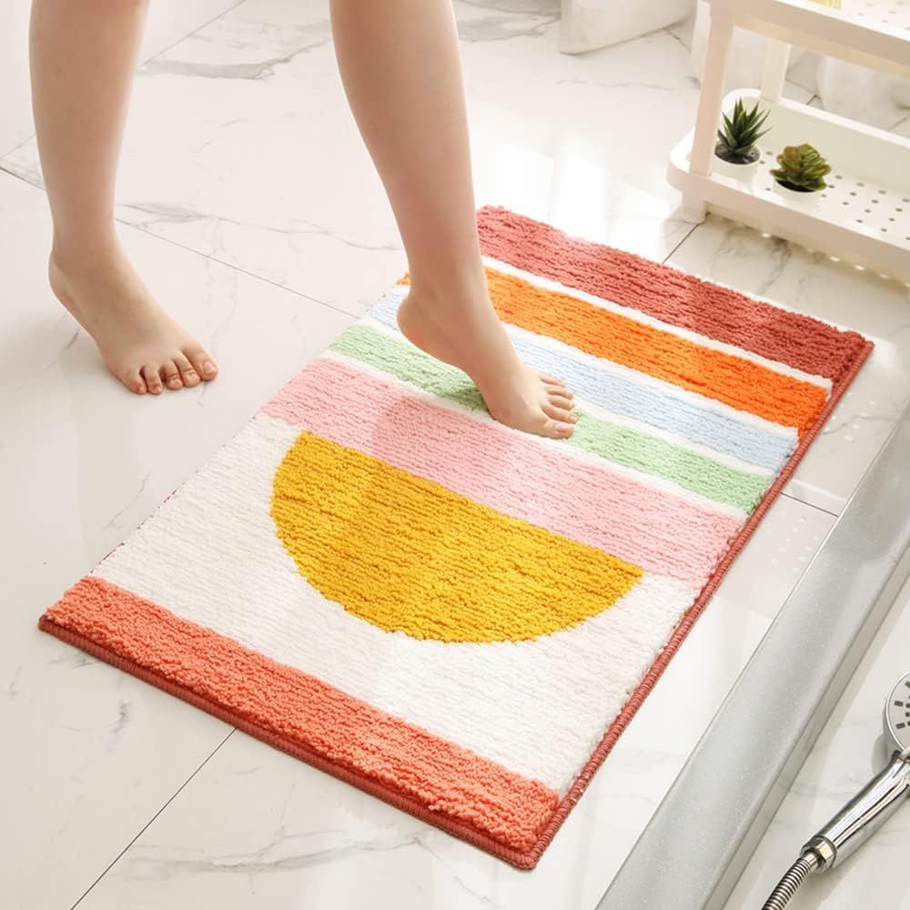Sunset Gradient Bath Mat in Warm Color, Soft Absorbent Bathroom & Shower Mat, Non Slip, 2 Colors, 3 Sizes
