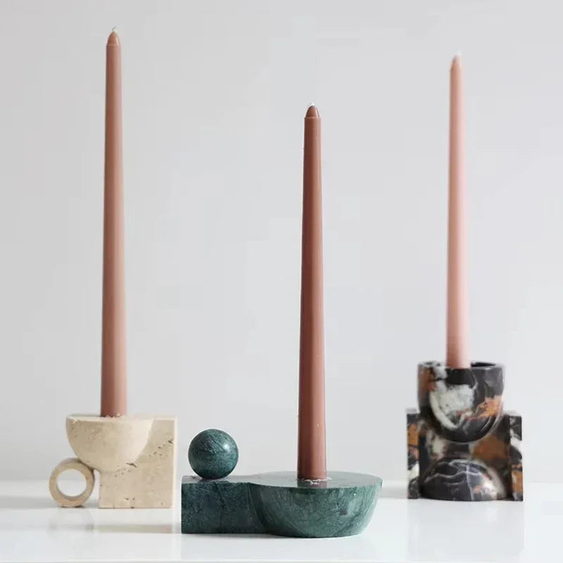 Marble Taper Candle Holder, Sculpted Stone Candlestick, 3.9-5.7in, 3 Styles