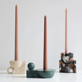 Marble Taper Candle Holder, Sculpted Stone Candlestick, 3.9-5.7in, 3 Styles