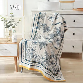 Floral Gauze Bath Towel, Lightweight Soft Absorbent Sauna, Gym & Shower Towel, Quick Dry, 5 Designs
