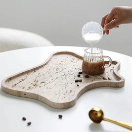Travertine Vanity Tray, Bathroom Perfume Tray for Dresser, Stone, 9.4-13in