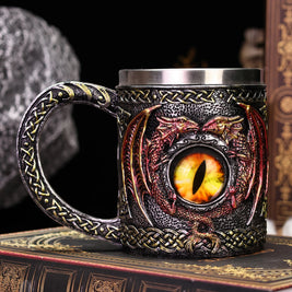 Pack of 3 Medieval Dragon Tankard, Resin Beer Stein with Stainless Steel Liner, Gothic Skull & Dragon Eye Mug, 4 Styles, 15oz, 5.5in