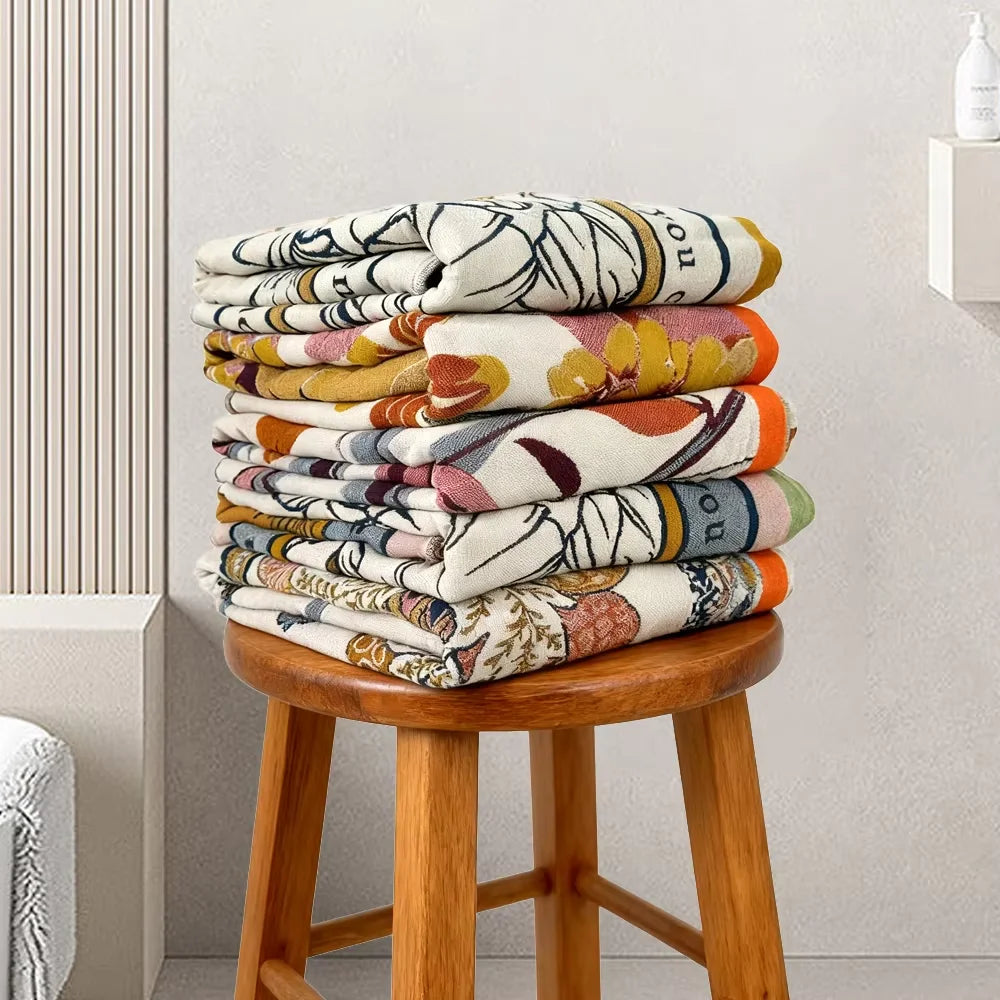 Floral Gauze Bath Towel, Lightweight Soft Absorbent Sauna, Gym & Shower Towel, Quick Dry, 5 Designs
