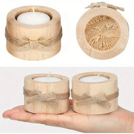 Pack of 9 Wooden Log Tealight Holders, Rustic Candle Holder Set for Fall Table & Mantel, Natural Bark or Jute Bow, Set of 3, 1-2.8in