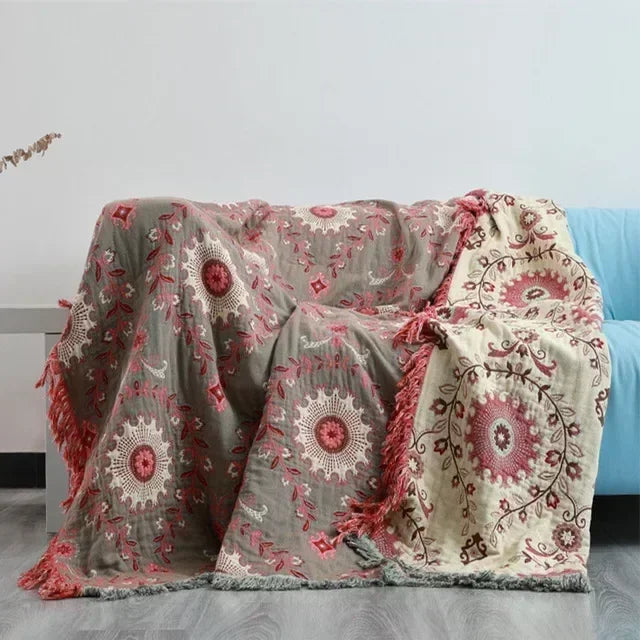 100% Cotton Jacquard Throw Blanket & Bedspread, Double Sided Boho Sofa Cover, Yarn Dyed, Hand Wash, 22 Designs, 3 Sizes