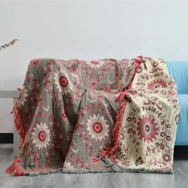 100% Cotton Jacquard Throw Blanket & Bedspread, Double Sided Boho Sofa Cover, Yarn Dyed, Hand Wash, 22 Designs, 3 Sizes