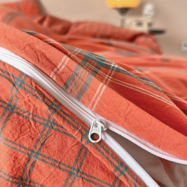 Plaid & Gingham Duvet Cover Set with 2 Pillowcases, 100% Cotton Bedding, 200 Thread Count, No Filling, 16 Colors, 4 Sizes