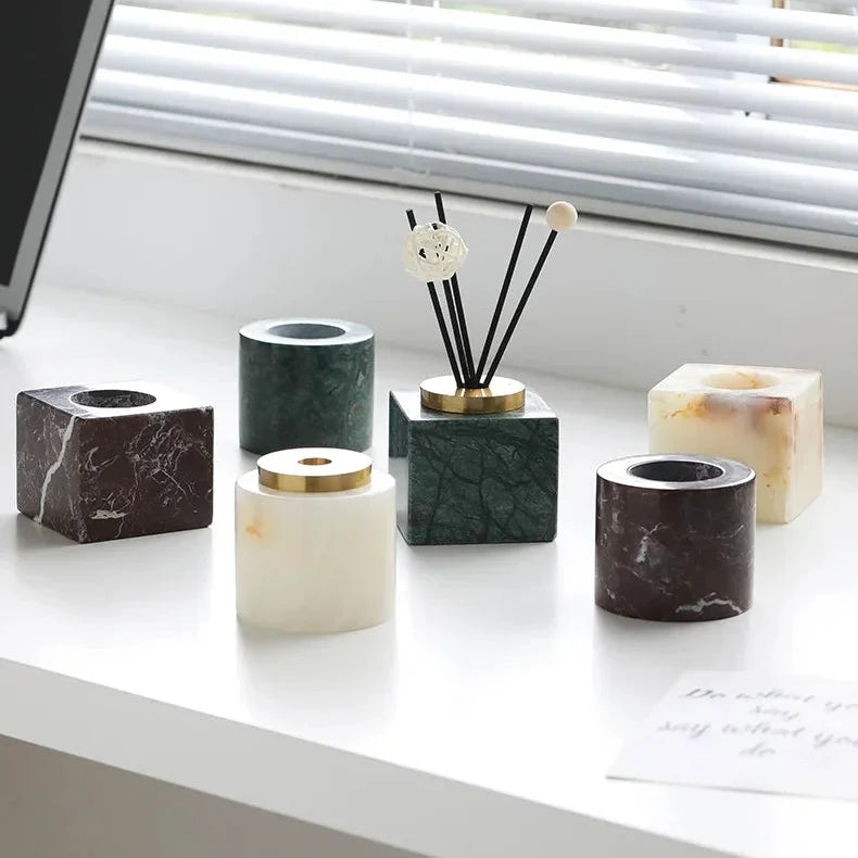 Marble Incense Holder, Gold Accent Incense Stick Stand, 2 Shapes, 2.8in