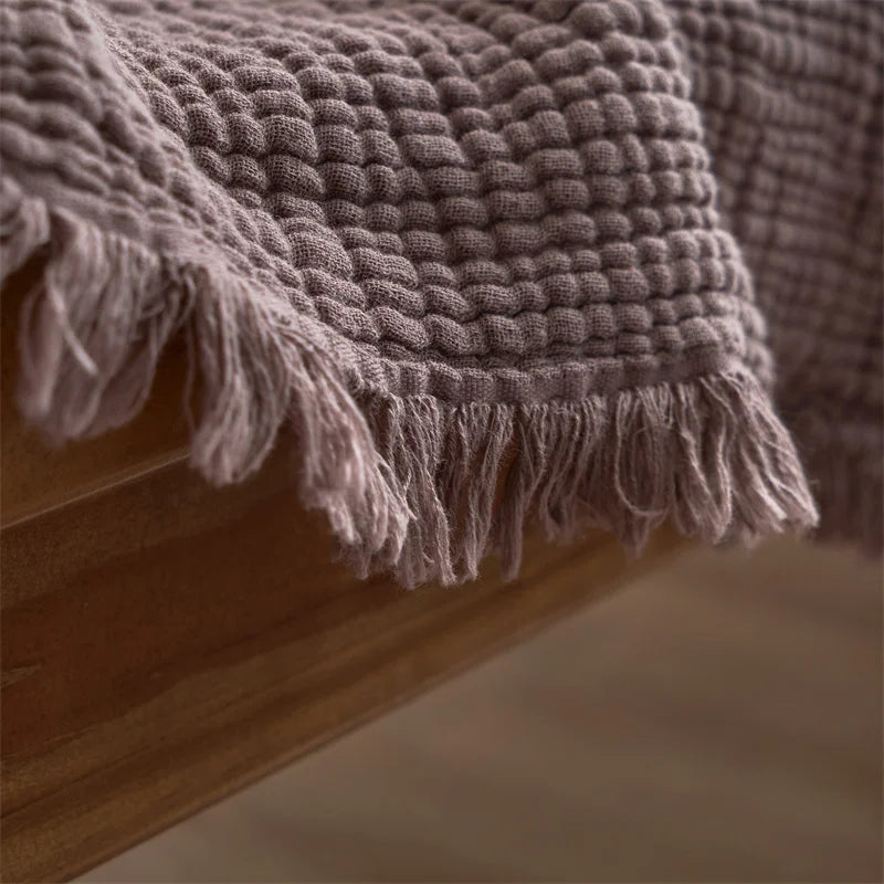 Four Layer Cotton Gauze Blanket with Tassels, Breathable Sofa Throw & Bed Blanket, 100% Cotton, 7 Colors, 2 Sizes