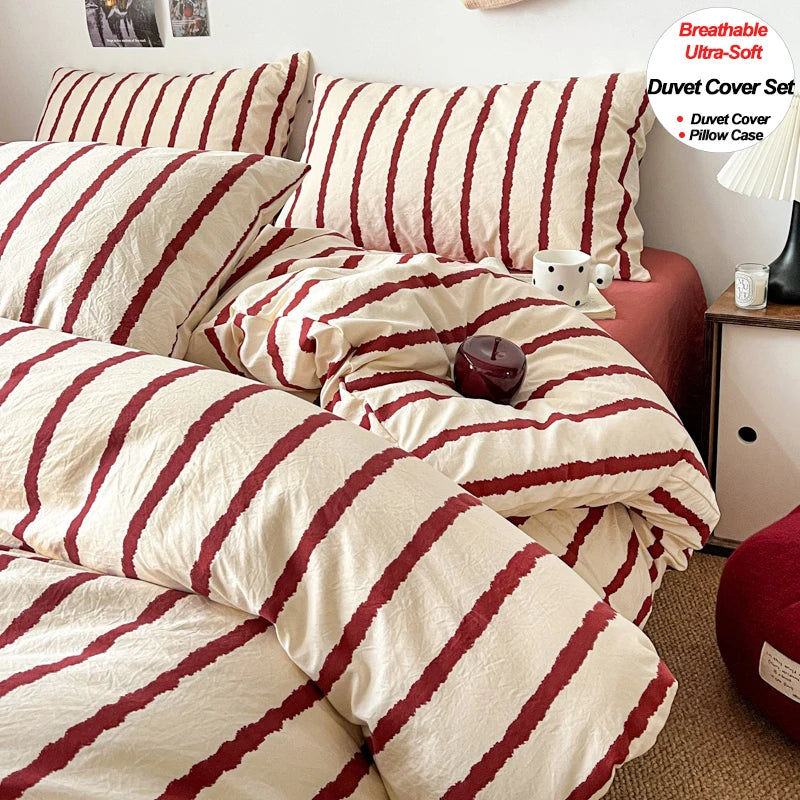 Striped Duvet Cover Set with Pillowcases, Soft Lightweight Fade Resistant Bedding, Cover Only, 5 Colors, 11 Sizes