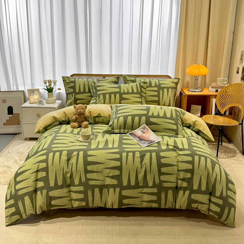Retro Print Bedding Set of 4 with Duvet Cover, Flat Sheet & 2 Pillowcases, 100% Cotton, Brushed Finish, 23 Designs, 2 Sizes