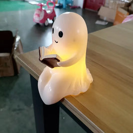 Pack of 3 Ghost Reading Book Lamp, Halloween Ghost Night Light & Shelf Decor, Battery Operated Glowing White Ghost with Book, 5.5in