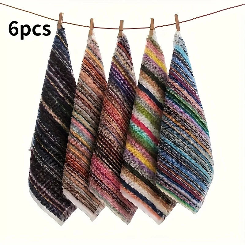Striped Cotton Dish Cloths Set of 6, Heavy Duty Absorbent Kitchen & Stove Cleaning Cloths