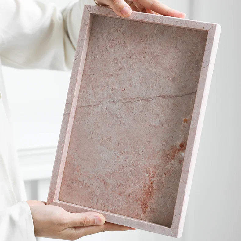 Pink Marble Tray, Hand Polished Coffee Table & Vanity Tray, 9.8-11.8in