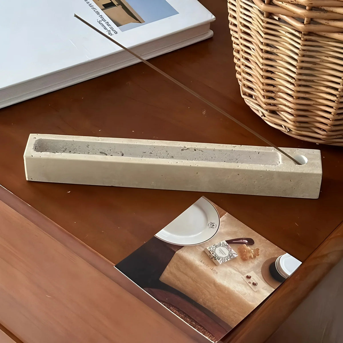Travertine Incense Tray for Sage & Palo Santo, Zen Meditation Tray, 8.3in