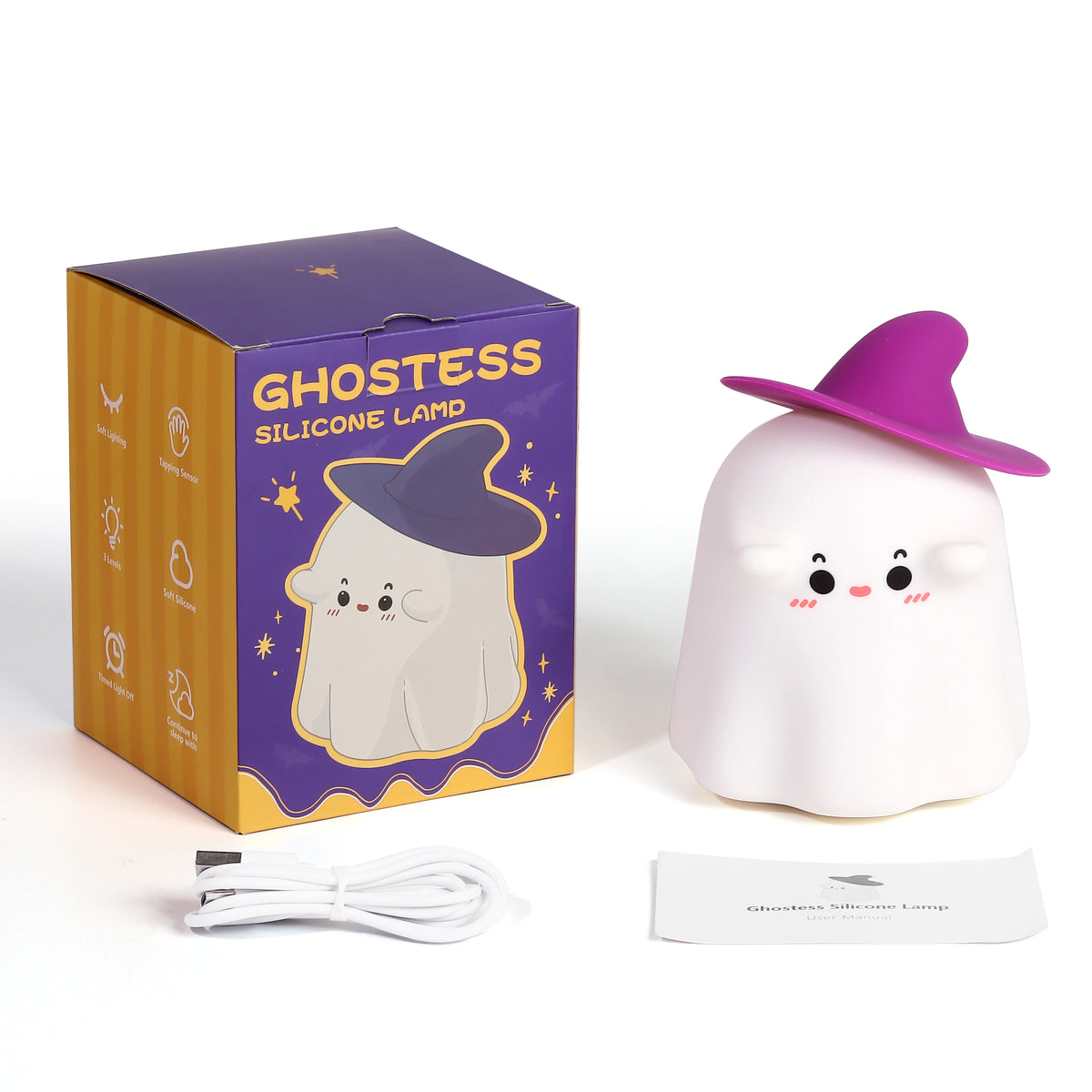 Halloween Night Light, Squishy Silicone Pumpkin, Ghost & Mushroom Lamp for Kids' Room & Nursery, USB-C Rechargeable, 3.3-5.1in